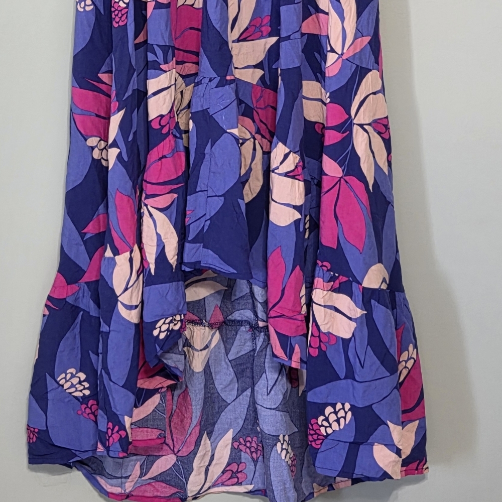 Anthro(ATL) Purple+Pink Hi-Low Floral Flutter Sleeve Maxi Dress Sz L Boho-Chic - Picture 2 of 15